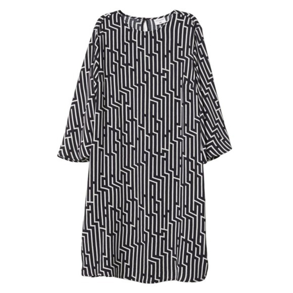 GP &‎ J Baker x H&M Patterned Woven 3/4 Sleeve Trumpet Sleeves Dress Size 8